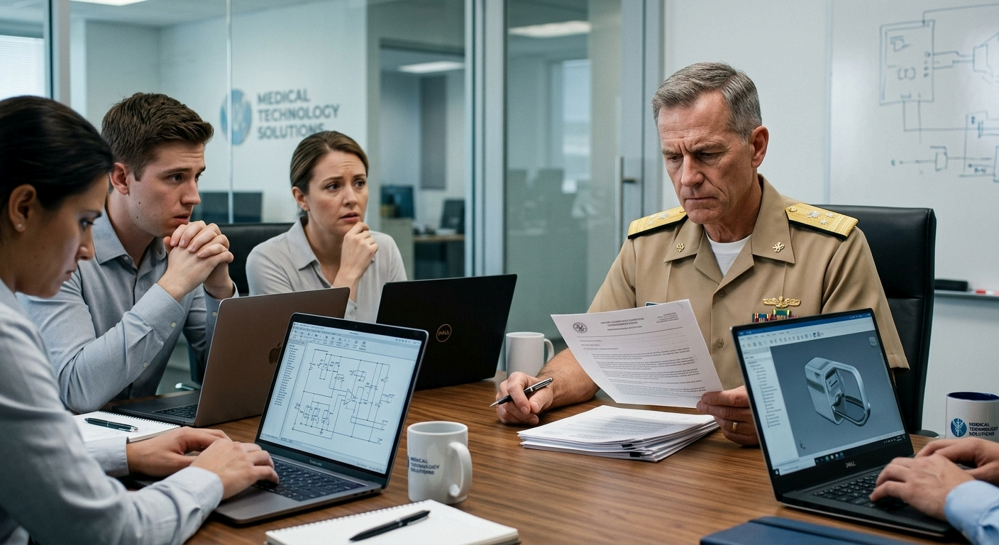 An auditor reviewing inconsistent design documentation with an engineering team